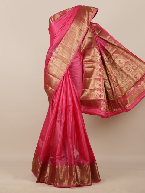 

Pothys Pink & Gold-Toned Pure Silk Woven Design Tussar Saree