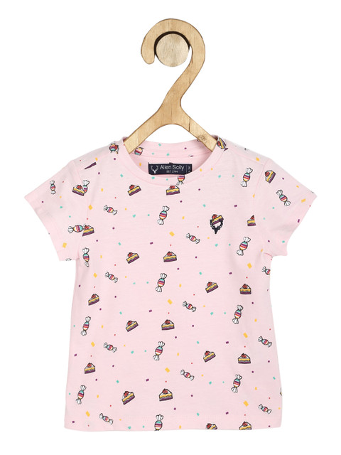 

Allen Solly Junior Girls Pink Printed Round Neck Cotton T-shirt