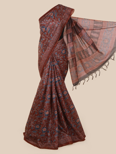 

Pothys Brown & Navy Blue Jute Silk Printed Saree