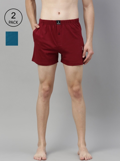 

QUARANTINE Men Set Of 2 Solid Pure Cotton Boxers QBXCMB_MRN_INK-S, Maroon