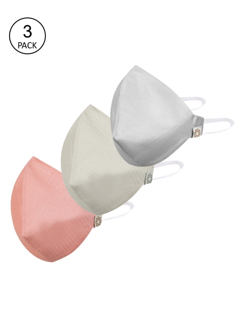 

VASTRAMAY Unisex Pack Of 3 Solid 3-Ply Reusable Cloth Masks, Green