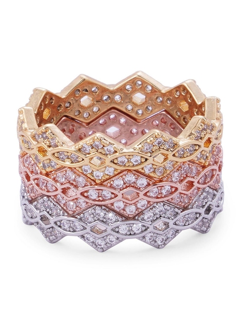 

shaze Silver-Toned & Gold-Toned CZ-Studded Finger Ring