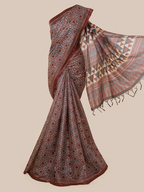 

Pothys Brown & Cream-Coloured Jute Silk Printed Saree