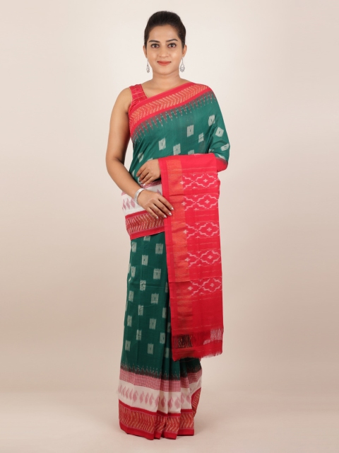 

Pothys Green Pure Cotton Printed Sambalpuri Saree