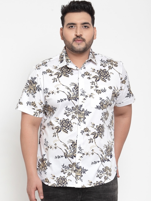 

plusS Men White & Beige Plus Size Regular Fit Printed Casual Shirt