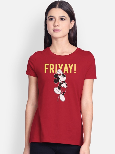 

Free Authority Mickey & Friends Women Red Printed Round Neck T-shirt