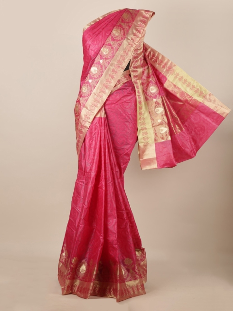 

Pothys Magenta Pure Silk Woven Design Tussar Saree
