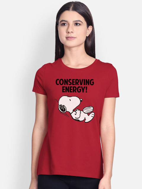 

Free Authority Women Red Peanuts Printed Round Neck Cotton Pure Cotton T-shirt