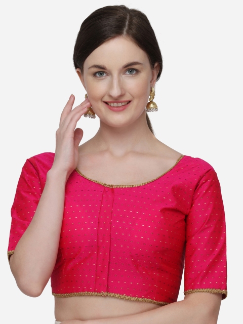 

Fab Dadu Women Pink & Gold-Color Woven-Design Jacquard Saree Blouse