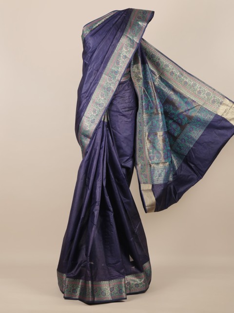 

Pothys Blue Pure Silk Solid Tussar Saree
