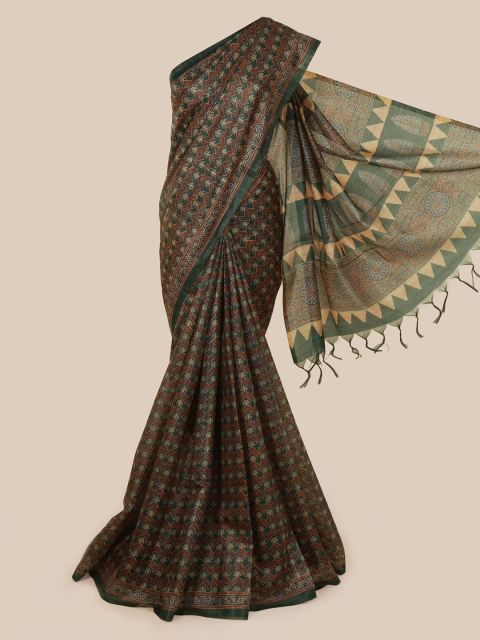 

Pothys Green Printed Jute Silk Saree