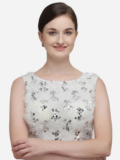 

Fab Dadu Women White Sequin Embellished Silk Saree Blouse