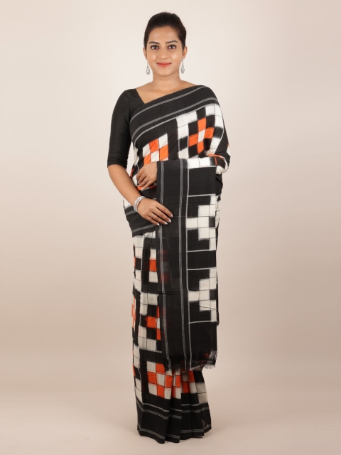 

Pothys Black & White Pure Cotton Checked Sambalpuri Saree