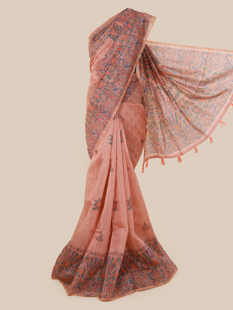 

Pothys Pink & Blue Cotton Blend Woven Design Saree