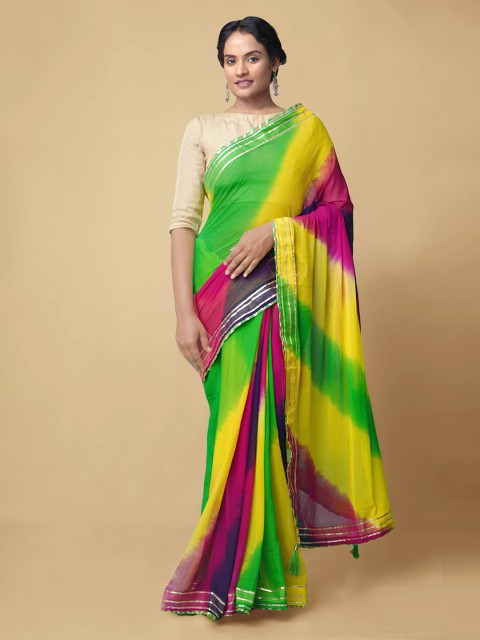 

Unnati Silks Multicoloured Poly Chiffon Dyed Baluchari Saree, Multi
