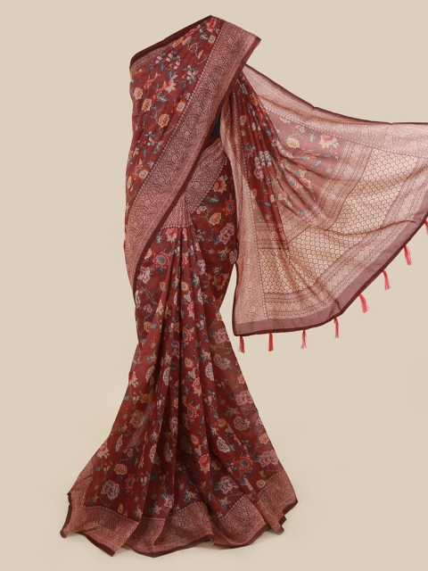 

Pothys Maroon & Peach-Coloured Cotton Blend Printed Saree