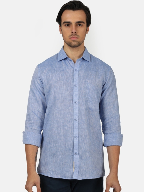 Monte Carlo Men Blue Regular Fit Solid Linen Casual Shirt