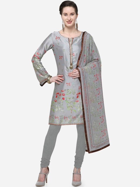 

Stylee LIFESTYLE Grey & Red Satin Unstitched Dress Material