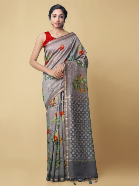 

Unnati Silks Grey Silk Cotton Woven Design Chanderi Saree