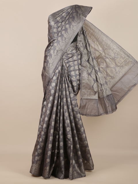 

Pothys Grey Pure Silk Woven Design Tussar Saree