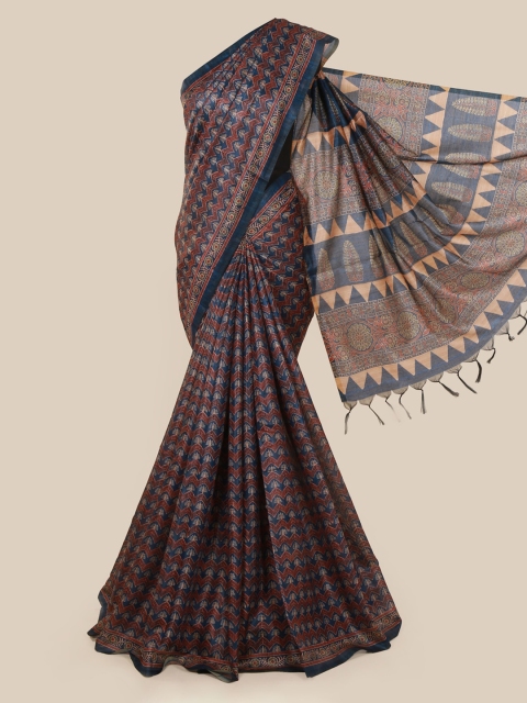 

Pothys Navy Blue & Brown Jute Silk Printed Saree