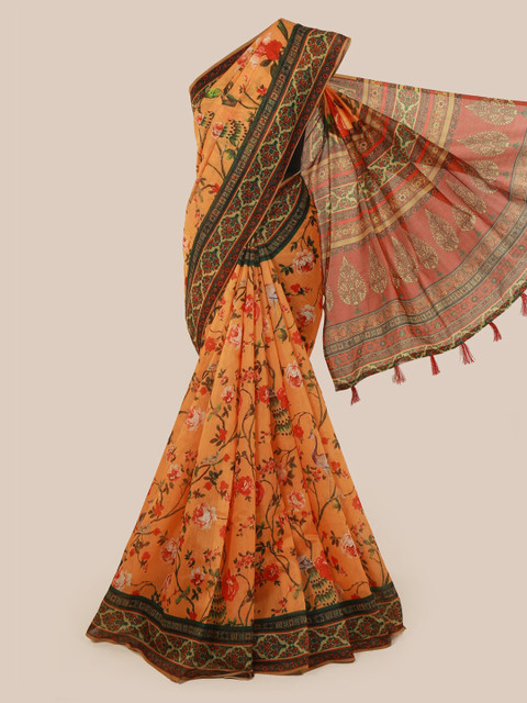 

Pothys Orange & Brown Cotton Blend Printed Saree