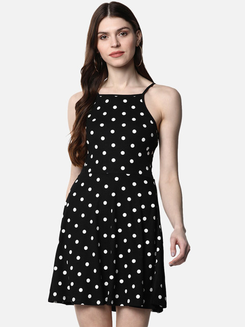

FIVE STONES Women Black Printed Fit and Flare Dress