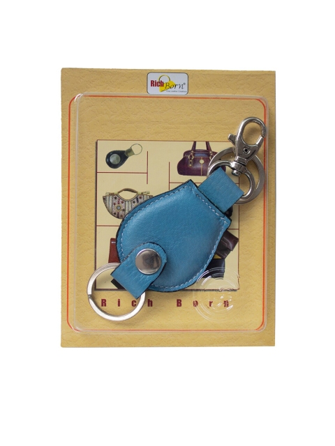 

RICH BORN Unisex Blue & Silver-Toned Textured Genuine Leather Key Chain