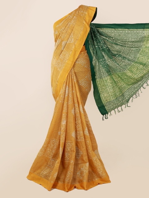 

Pothys Mustard Yellow & White Jute Cotton Printed Saree