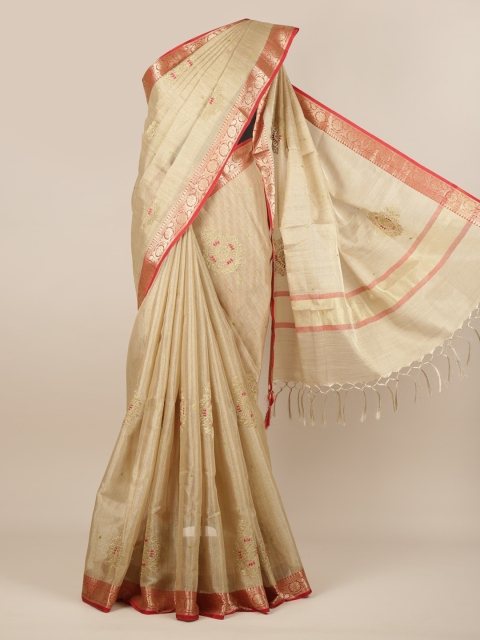 

Pothys Cream-Coloured Solid Silk Cotton Saree