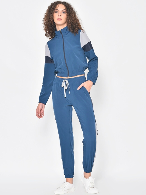 

American-Elm Women Blue & Grey Solid Tracksuit