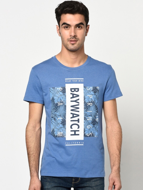 

Octave Men Blue Printed Round Neck T-shirt