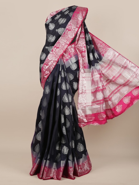 

Pothys Navy Blue & Pink Jute Silk Woven Design Saree