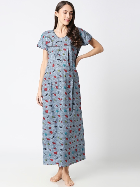 AV2 Blue & Green Printed Maternity Nightdress