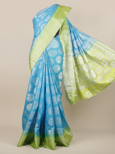 

Pothys Blue & Green Jute Silk Woven Design Saree