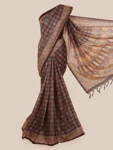 

Pothys Brown Printed Jute Silk Saree