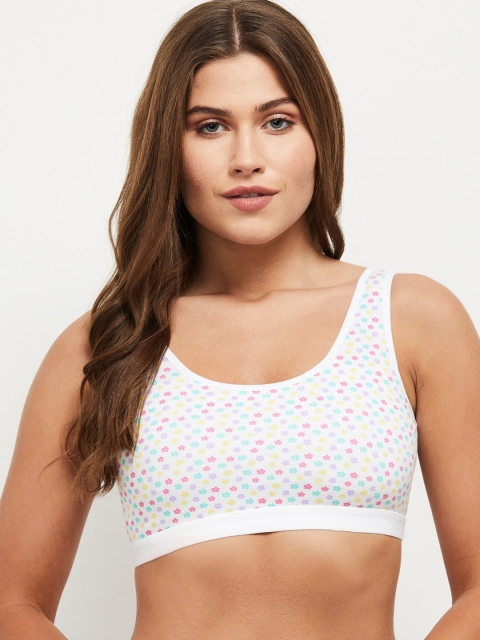 

max White & Pink Printed Non-Wired Non Padded Workout Bra SP21BNGBRA02WHITE