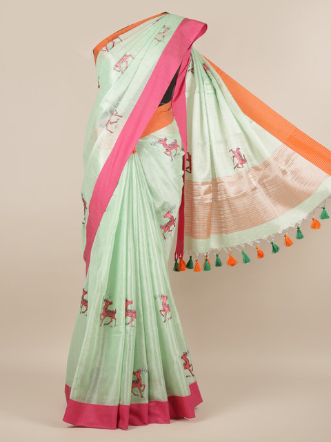 

Pothys Green & Pink Silk Cotton Embroidered Saree