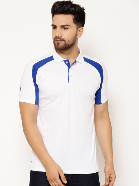 

EPPE Men White & Blue Colourblocked Polo Collar T-shirt