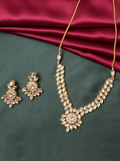 

GloBox By ZeroKaata Gold-Plated White Kundan-Studded Handcrafted Jewellery Set