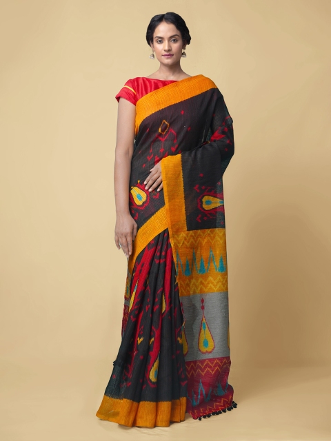

Unnati Silks Black Pure Silk Printed Mysore Silk Saree