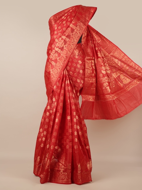 

Pothys Red Pure Silk Woven Design Tussar Saree