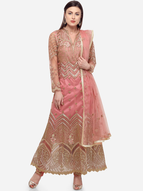 

Stylee LIFESTYLE Pink Net Semi-Stitched Dress Material