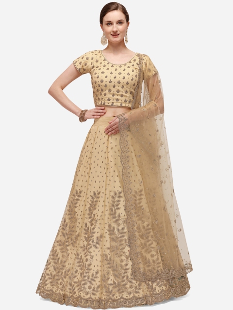 

NAKKASHI Beige & Gold-Toned Embroidered Semi-Stitched Lehenga & Blouse with Dupatta