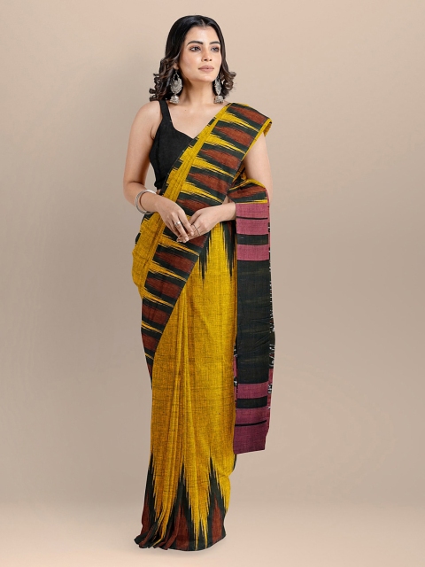 

BharatSthali Yellow Pure Cotton Woven Design Sambalpuri Saree