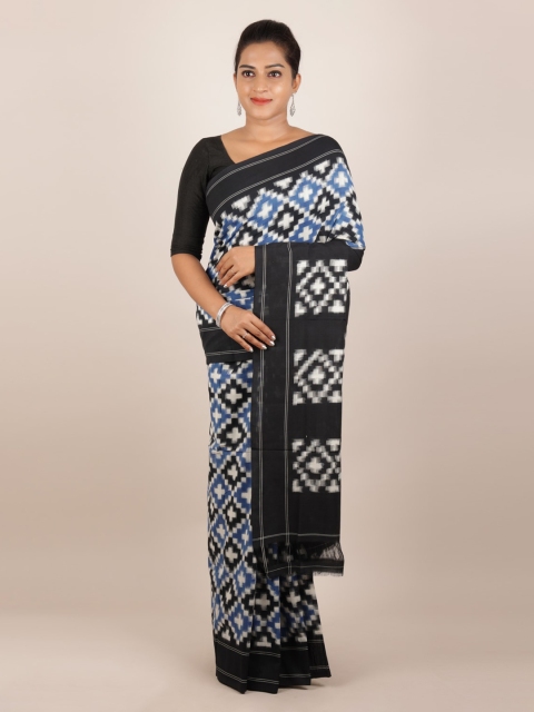 

Pothys Blue & Black Pure Cotton Printed Sambalpuri Saree