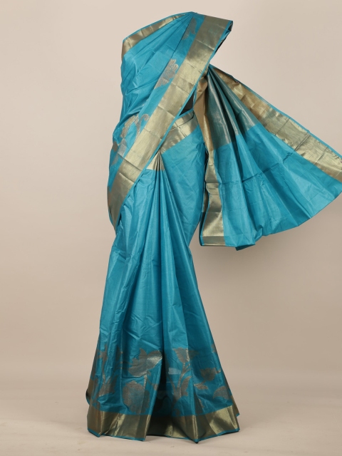 

Pothys Blue & Gold-Toned Pure Silk Woven Design Tussar Saree
