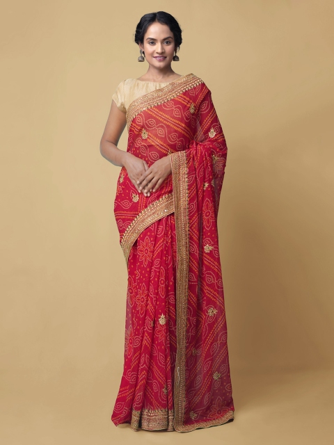 

Unnati Silks Red Pure Chiffon Printed Bandhani Saree