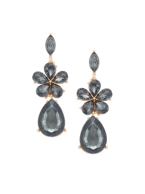 

Globus Gold-Toned & Grey Teardrop Shaped Drop Earrings