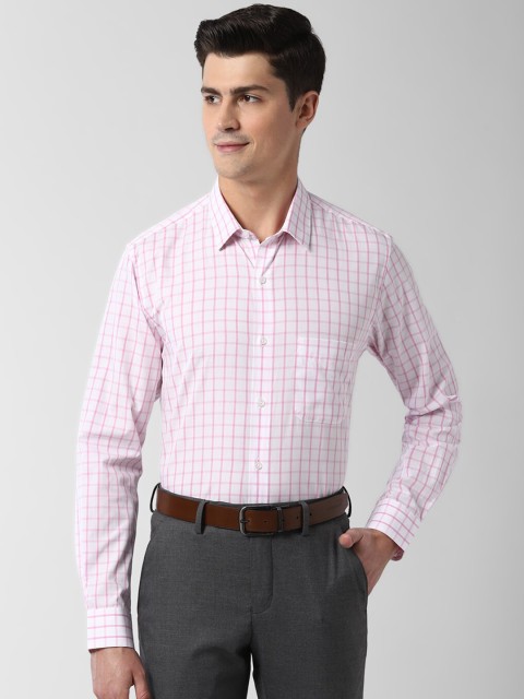 

Peter England Men White & Pink Slim Fit Checked Cotton Formal Shirt